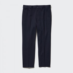 UNIQLO Smart Striped Ankle Length Trousers Lacivert | 891-YBWDHV