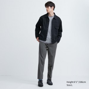 UNIQLO Smart Wool Like Ankle Length Trousers Long Gray | 126-ZKPIEQ