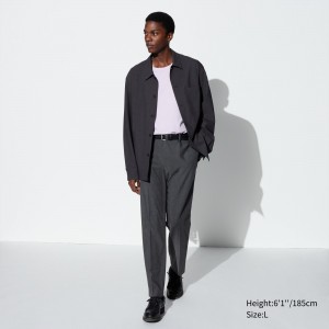 UNIQLO Smart Wool Like Ankle Length Trousers Long Gray | 259-TVHZFY