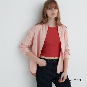 UNIQLO Soft Brushed Long Sleeved Shirt Pembe | 821-ZWDCBA