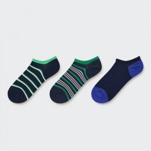 UNIQLO Striped Short Socks Three Pairs Lacivert | 230-ICKEMB