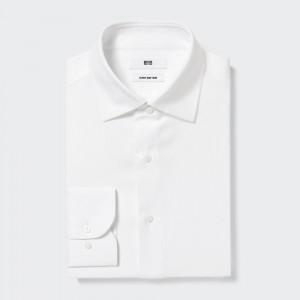 UNIQLO Super Non Iron Regular FiT-Shirt Semi Cutaway Collar Beyaz | 850-OGFXKQ