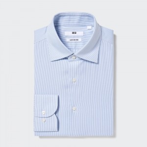 UNIQLO Super Non Iron Regular Fit Striped Shirt Semi Cutaway Collar Mavi | 736-CDROQU