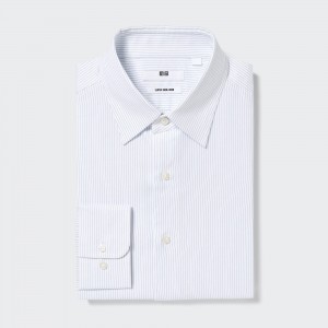 UNIQLO Super Non Iron Regular Fit Striped Shirt Regular Collar Mavi | 547-VEYLMG