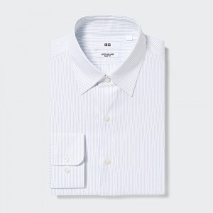 UNIQLO Super Non Iron Slim Fit Striped Shirt Regular Collar Mavi | 648-UABKCJ