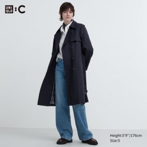 UNIQLO Trench Coat Lacivert | 642-KBITWZ