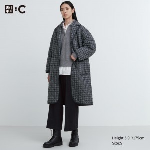 UNIQLO Warm Padded Oversized Coat Gray | 392-IAEXQB