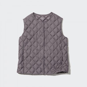 UNIQLO Warm Padded Quilted Vest Gray | 475-QXJNTA