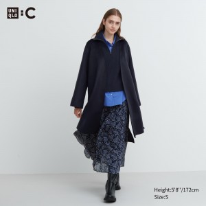 UNIQLO Wool Blend Wrap Coat Lacivert | 378-DBUINF