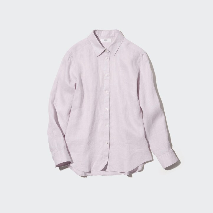 UNIQLO 100pct Premium Linen Long Sleeved Shirt Beyaz | 364-YTUBDR