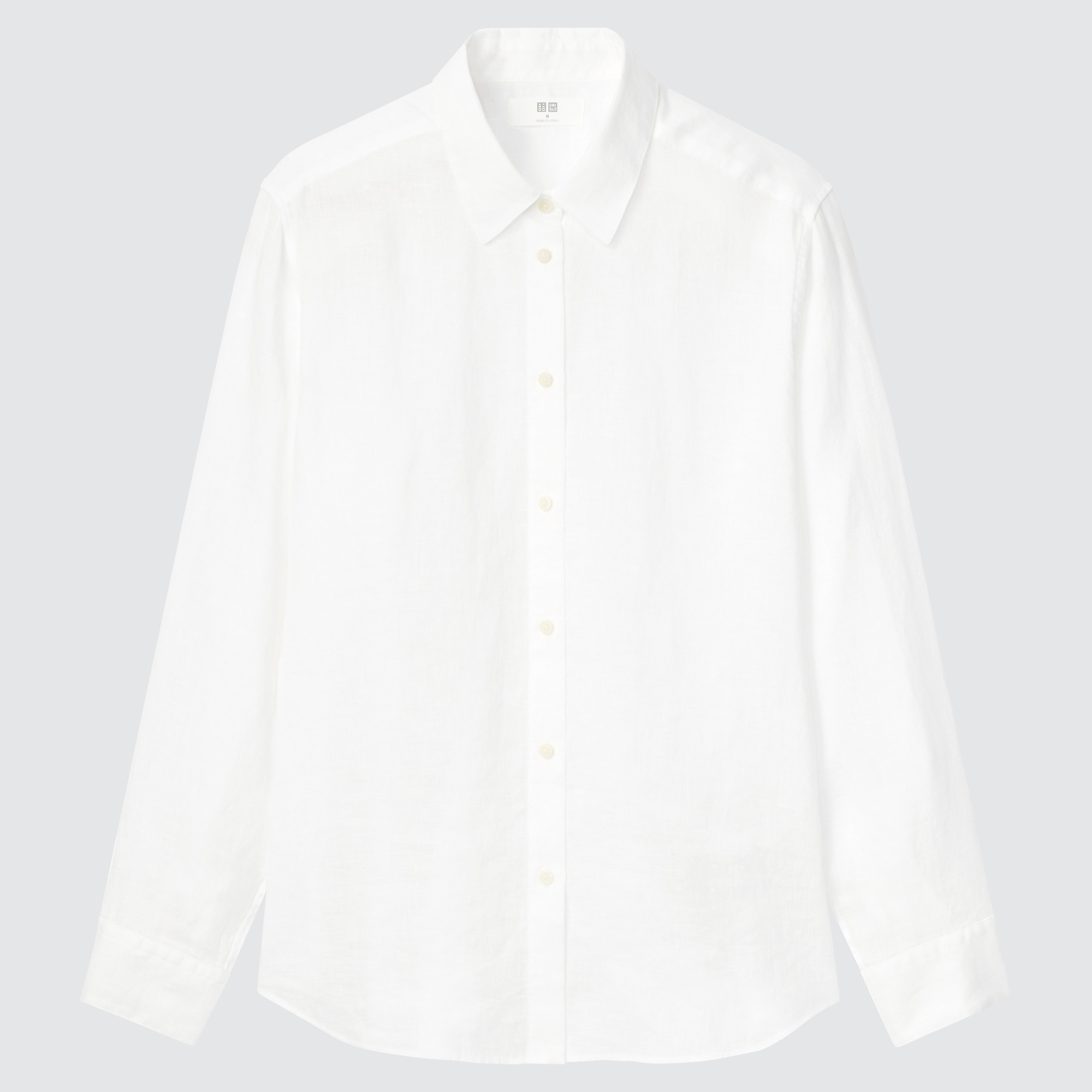 UNIQLO 100pct Premium Linen Long Sleeved Shirt Beyaz | 364-YTUBDR