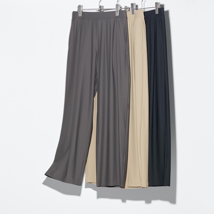 UNIQLO Airism Ultra Stretch Straight Wide Leg Trousers Bej Rengi | 169-WDIVTF