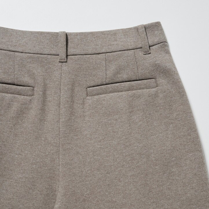 UNIQLO Brushed Jersey Pleated Wide Leg Trousers Short Koyu | 568-ARGCKT