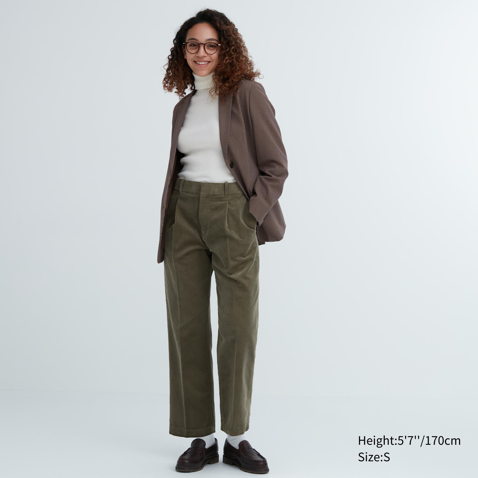 UNIQLO Corduroy Pleated Wide Leg Trousers Zeytin Yeşili | 132-WGIYXC