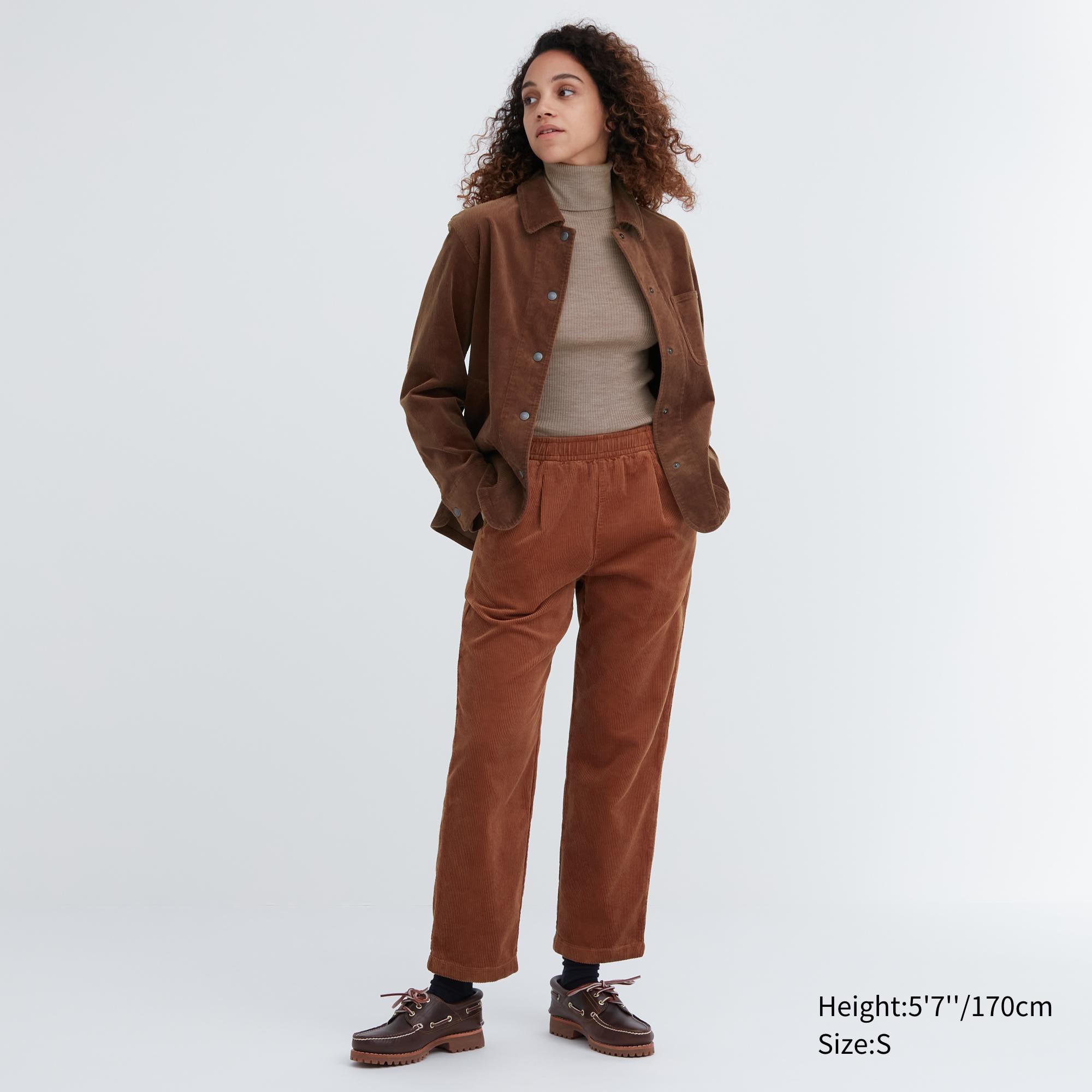 UNIQLO Corduroy Relaxed Fit Ankle Length Trousers Kahverengi | 650-HQFRKI