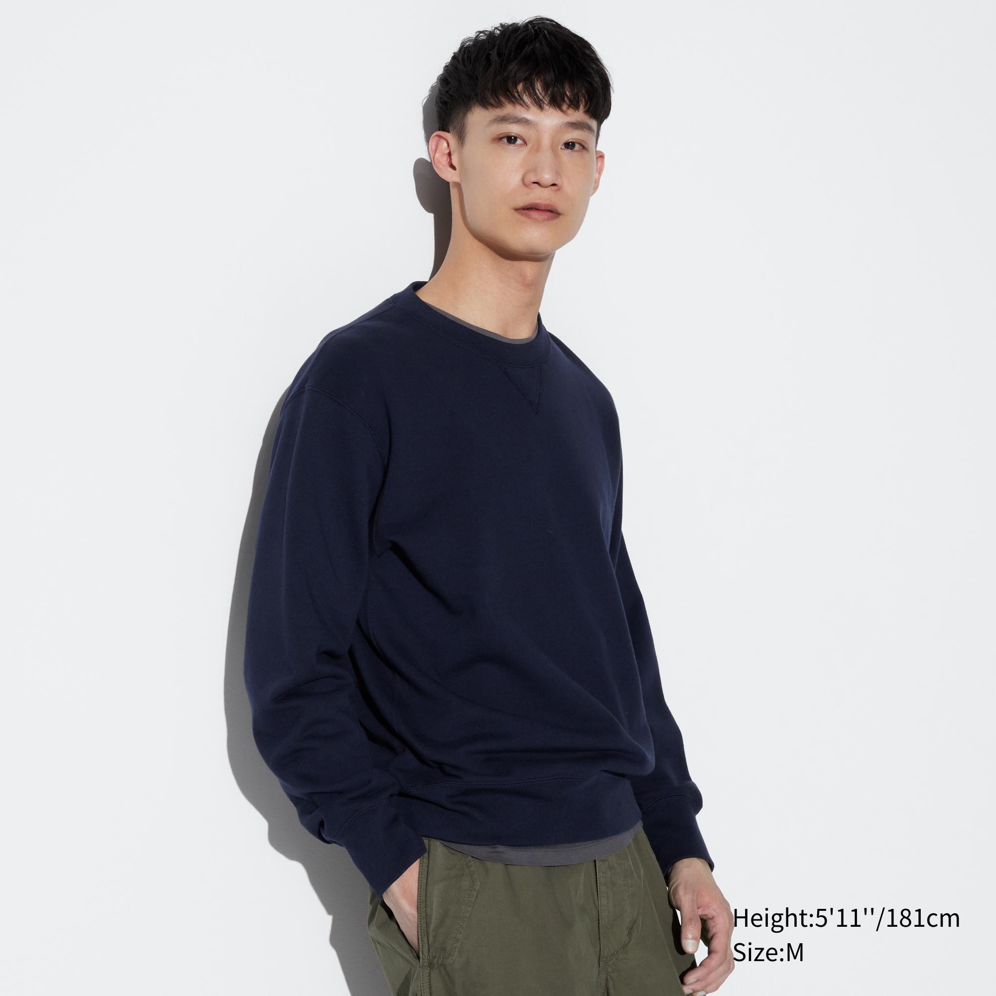 UNIQLO Cotton Crew Neck Sweatshirt Lacivert | 025-ZSPXVJ