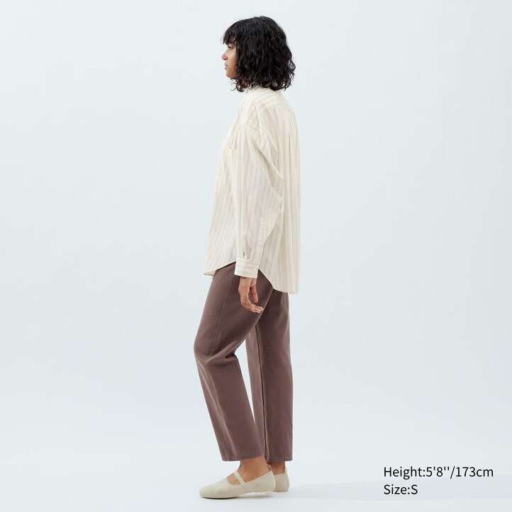 UNIQLO Drape Striped Long Sleeved Shirt Natural | 376-QJTRHA