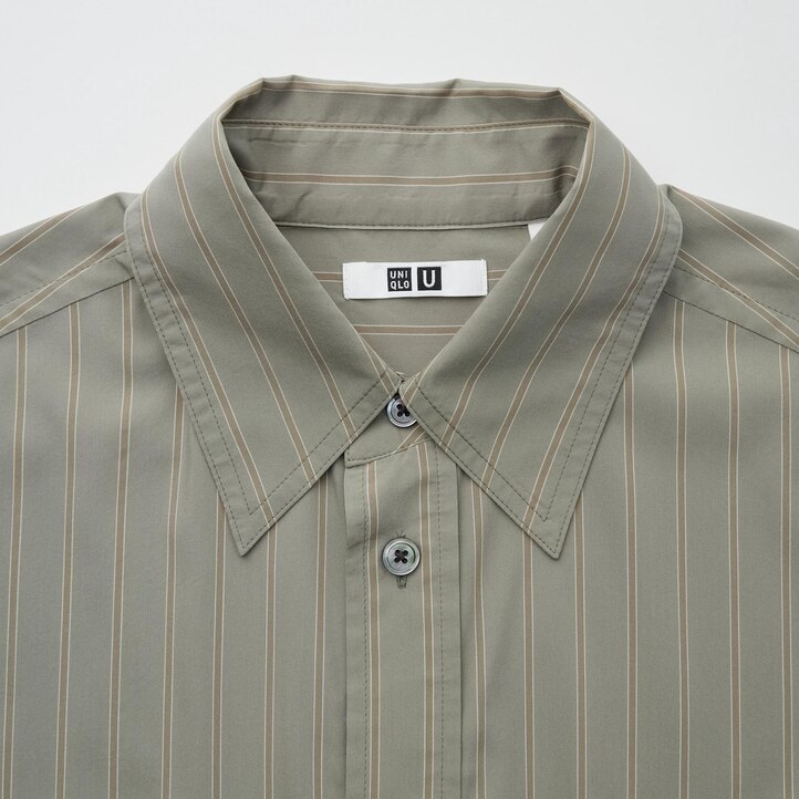 UNIQLO Drape Striped Long Sleeved Shirt Natural | 376-QJTRHA