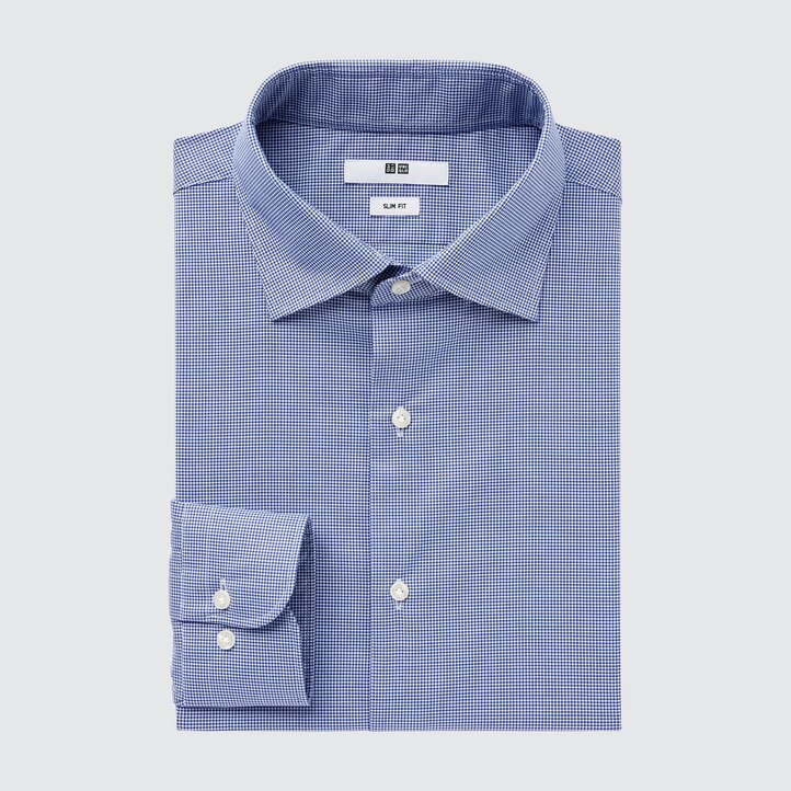 UNIQLO Easy Care Broadcloth Stretch Slim FiT-Shirt Semi Cutaway Collar Mavi | 289-PUTEHO