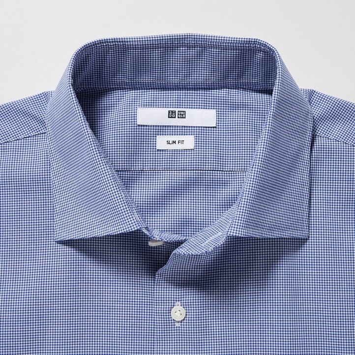 UNIQLO Easy Care Broadcloth Stretch Slim FiT-Shirt Semi Cutaway Collar Mavi | 289-PUTEHO