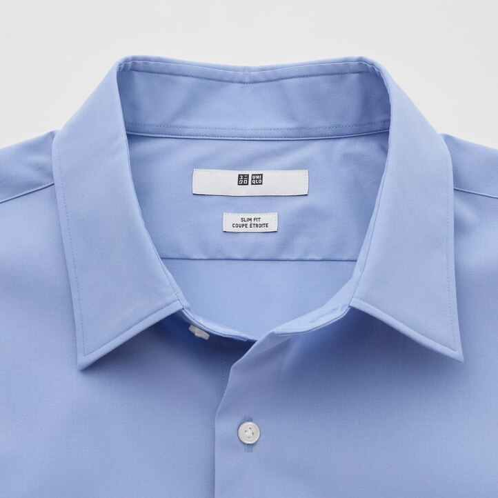 UNIQLO Easy Care Broadcloth Stretch Slim FiT-Shirt Regular Collar Mavi | 079-CHLOPX