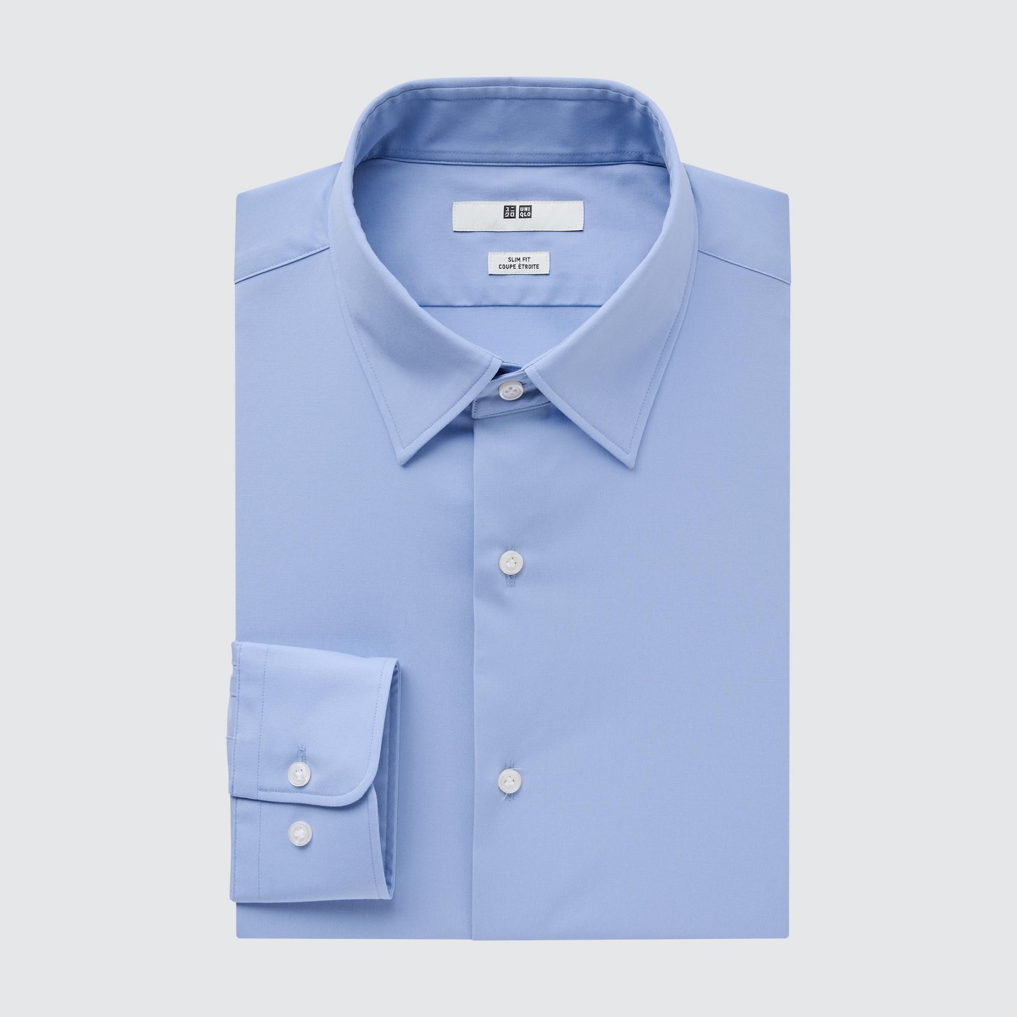 UNIQLO Easy Care Broadcloth Stretch Slim FiT-Shirt Regular Collar Mavi | 079-CHLOPX