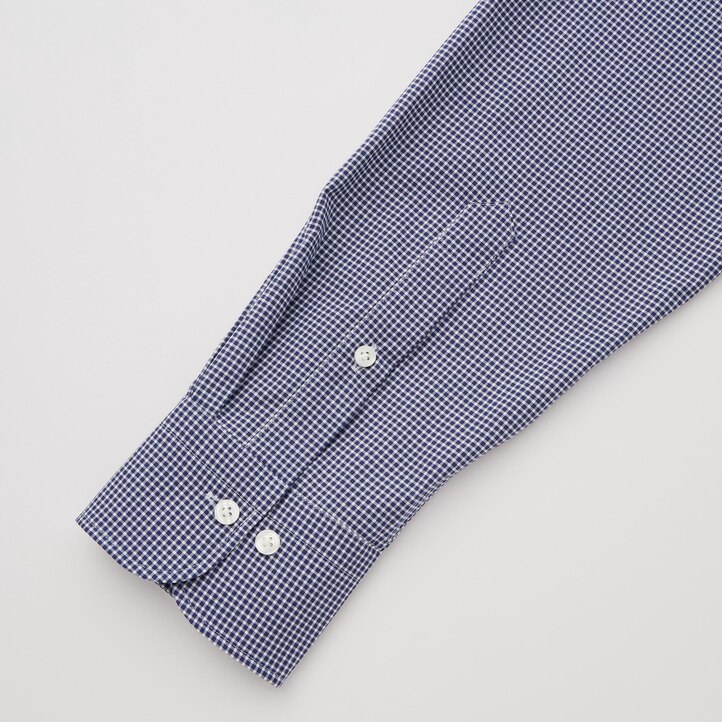 UNIQLO Easy Care Stretch Slim Fit Checked Shirt Semi Cutaway Collar Lacivert | 261-WQDANR