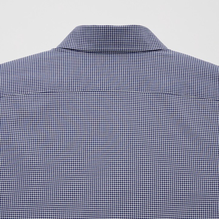 UNIQLO Easy Care Stretch Slim Fit Checked Shirt Semi Cutaway Collar Lacivert | 261-WQDANR