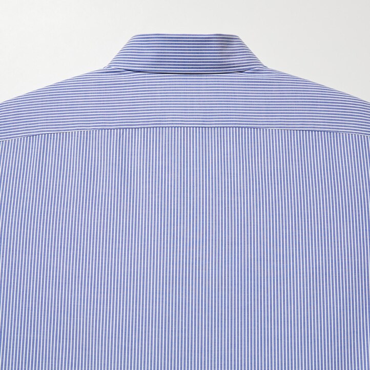 UNIQLO Easy Care Stretch Slim Fit Striped Shirt Semi Cutaway Collar Mavi | 836-CJPYQK