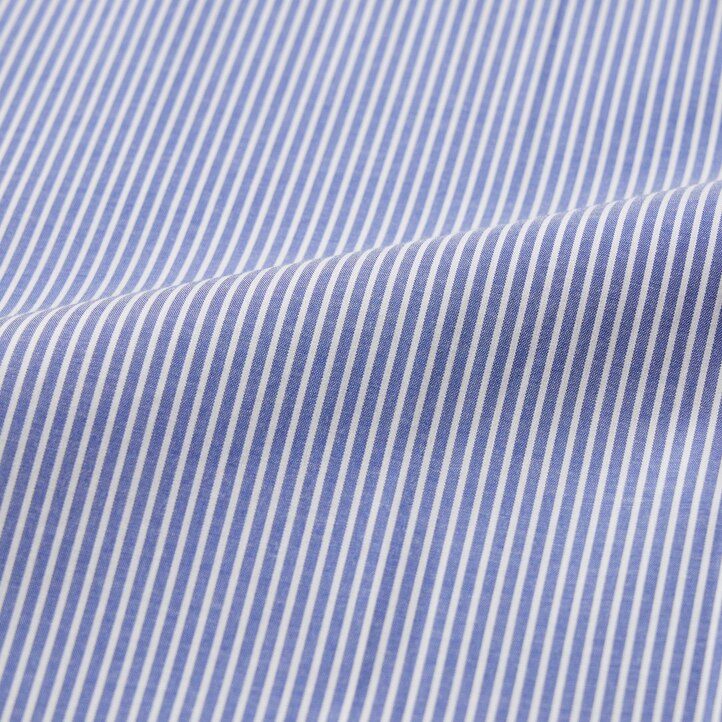 UNIQLO Easy Care Stretch Slim Fit Striped Shirt Semi Cutaway Collar Mavi | 836-CJPYQK