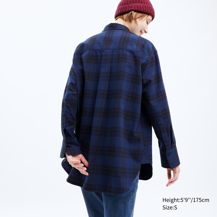 UNIQLO Flannel Checked Longline Shirt Bej Rengi | 592-CAJMSO