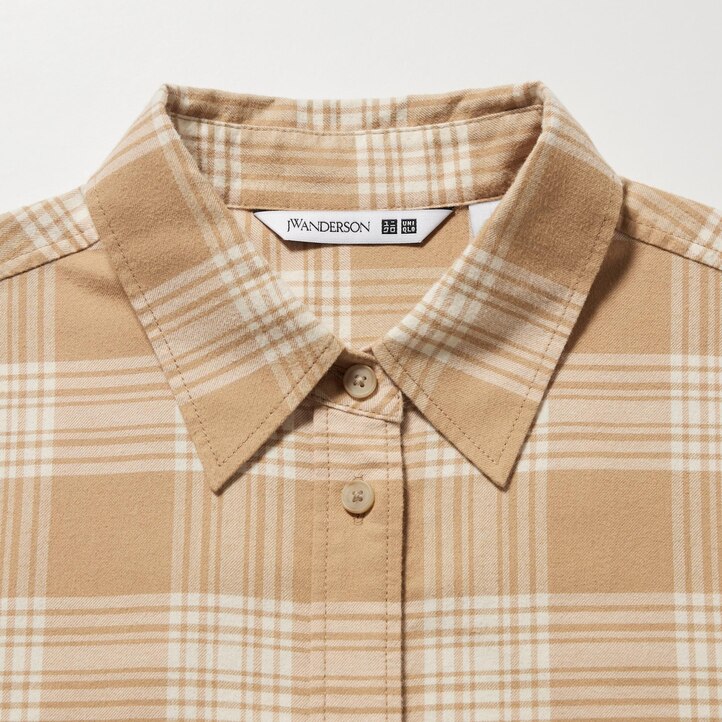 UNIQLO Flannel Checked Longline Shirt Bej Rengi | 592-CAJMSO