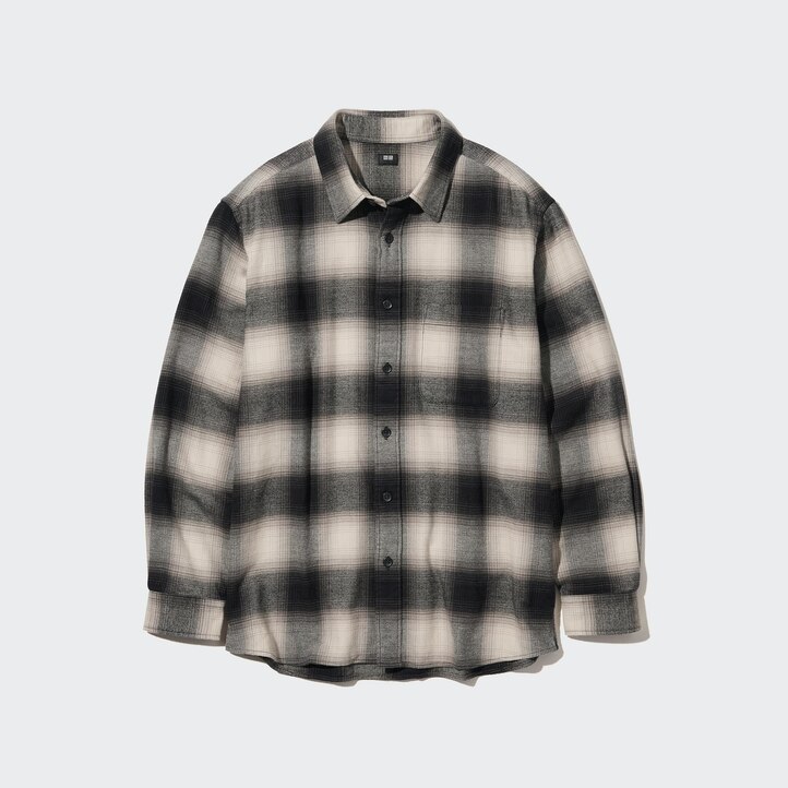 UNIQLO Flannel Checked Regular FiT-Shirt Regular Collar Siyah | 752-LQHBPT