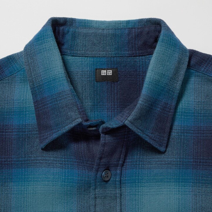 UNIQLO Flannel Checked Regular FiT-Shirt Regular Collar Siyah | 752-LQHBPT