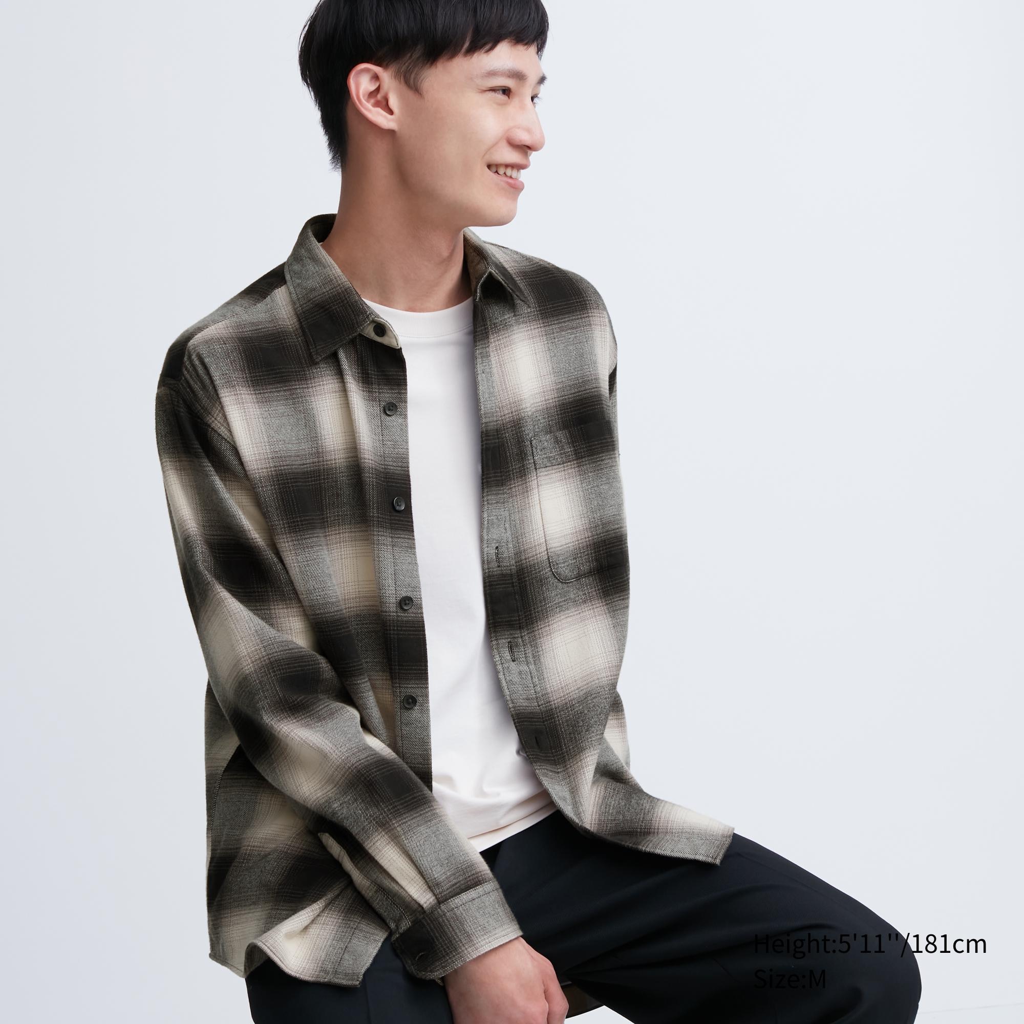 UNIQLO Flannel Checked Regular FiT-Shirt Regular Collar Siyah | 752-LQHBPT