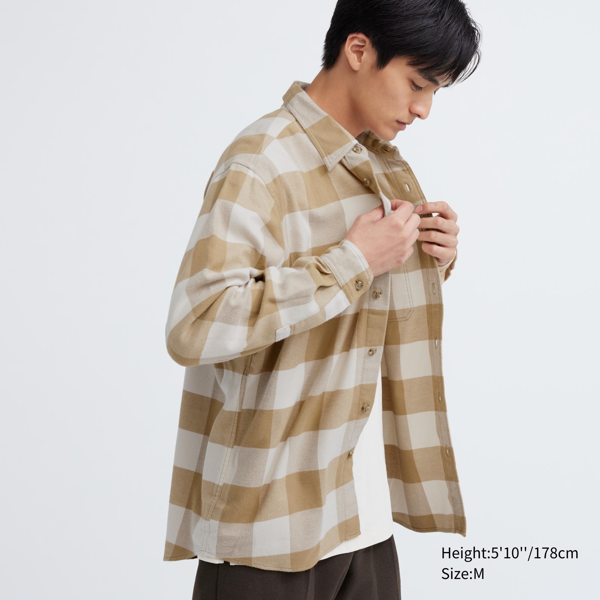 UNIQLO Flannel Checked Shirt Bej Rengi | 053-QAEOJM