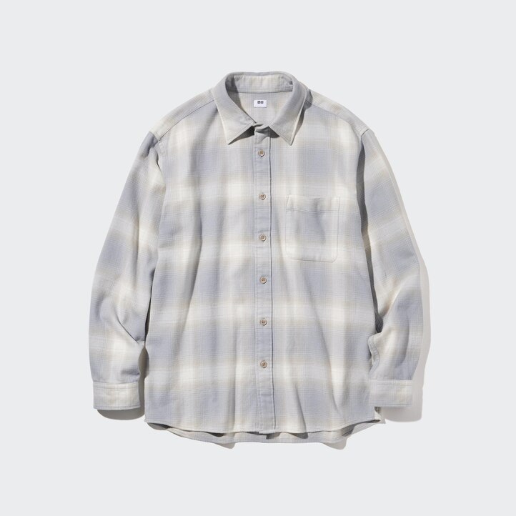 UNIQLO Flannel Checked Shirt Gray | 349-YMSAZD