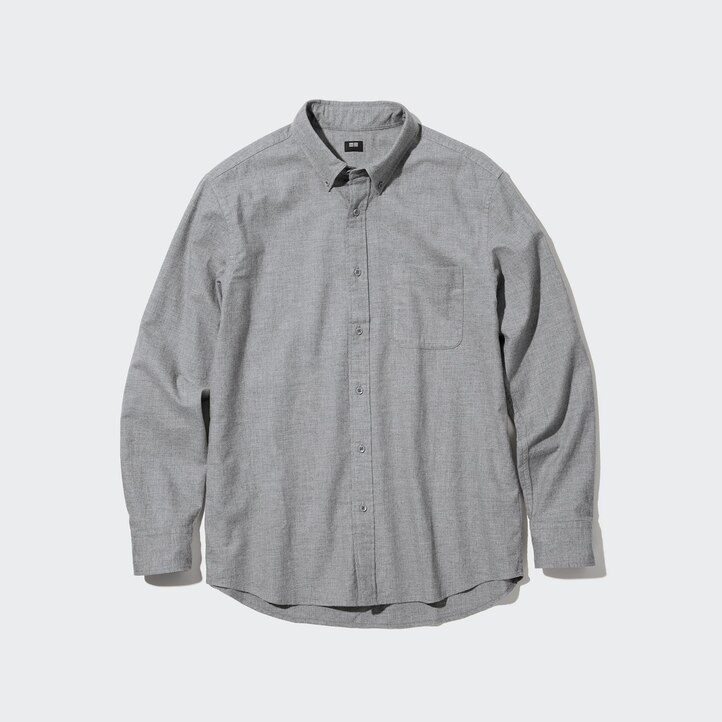 UNIQLO Flannel Regular FiT-Shirt Button Down Collar Beyaz | 641-EAGKYL