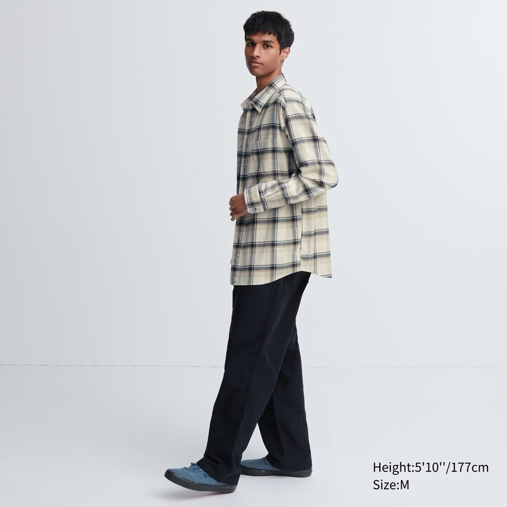 UNIQLO Flannel Regular Fit Checked Shirt Regular Collar Natural | 214-JFOCPI