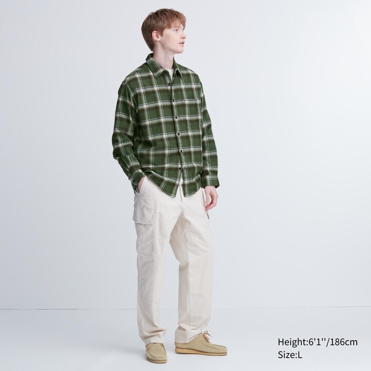 UNIQLO Flannel Regular Fit Checked Shirt Regular Collar Natural | 214-JFOCPI