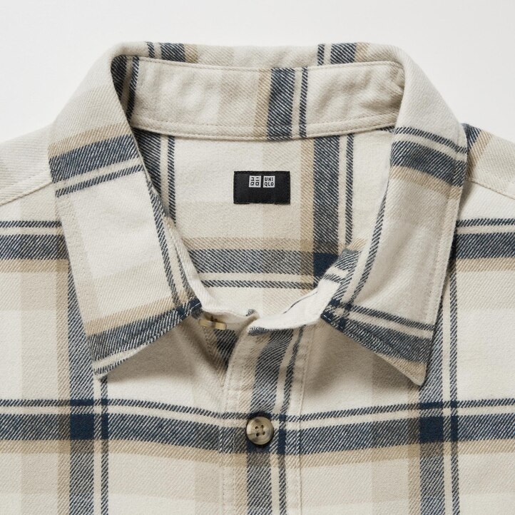 UNIQLO Flannel Regular Fit Checked Shirt Regular Collar Natural | 214-JFOCPI