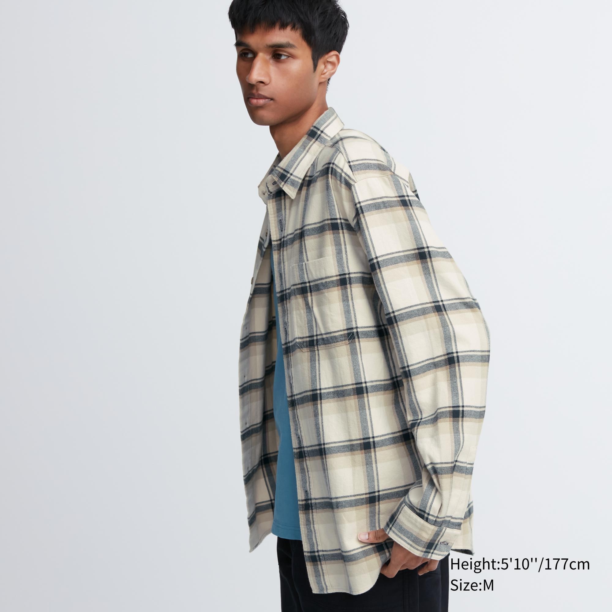 UNIQLO Flannel Regular Fit Checked Shirt Regular Collar Natural | 214-JFOCPI