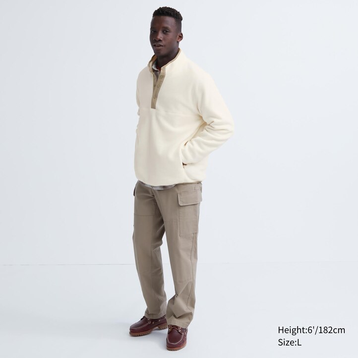 UNIQLO Fleece Button Up Pullover Beyaz | 932-MPLIJF