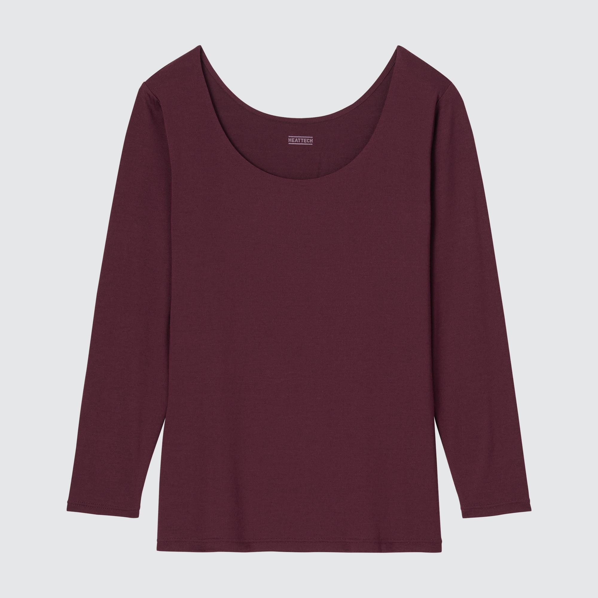 UNIQLO Heattech Scoop Neck Long Sleeved Thermal Top Wine | 752-QIYXAN