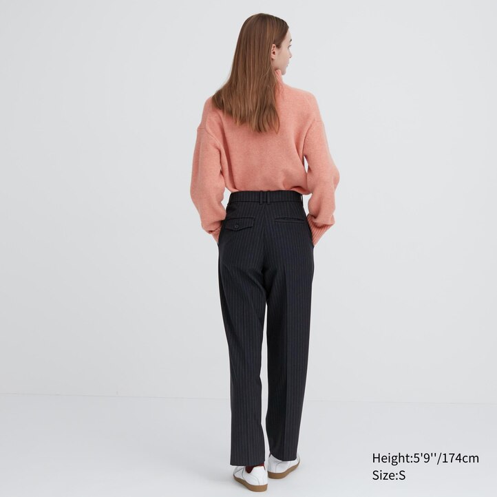 UNIQLO Heattech Striped Pleated Trousers Long Lacivert | 032-OUAFWM