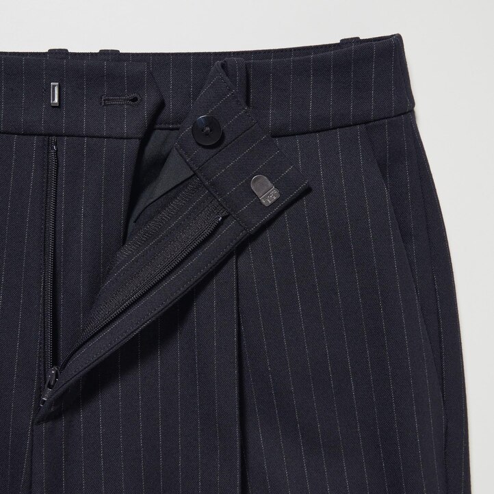 UNIQLO Heattech Striped Pleated Trousers Long Lacivert | 032-OUAFWM