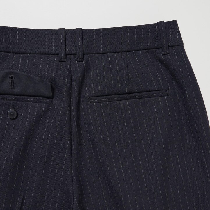 UNIQLO Heattech Striped Pleated Trousers Long Lacivert | 032-OUAFWM