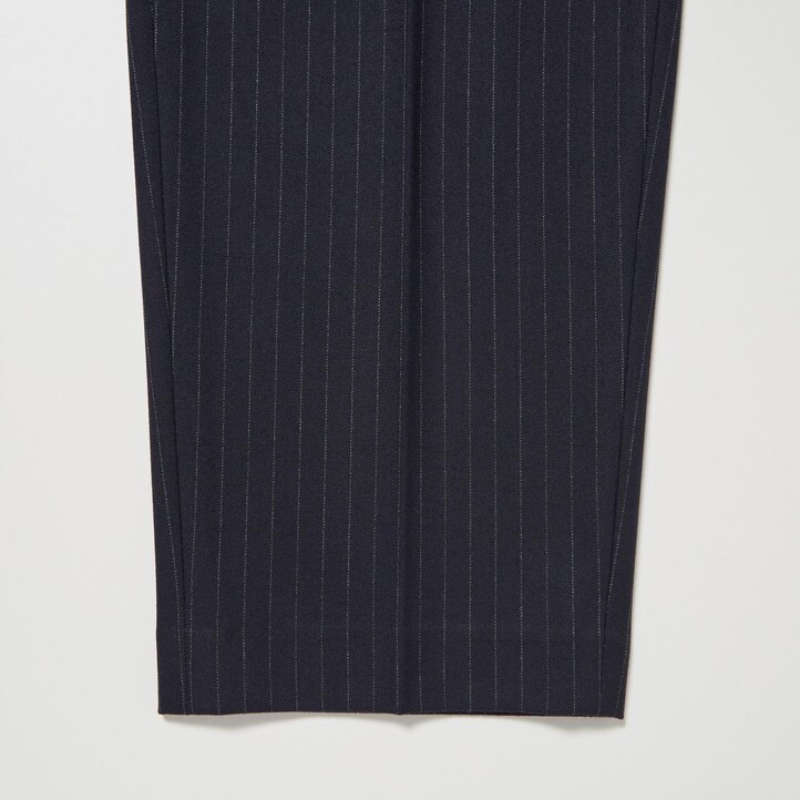 UNIQLO Heattech Striped Pleated Trousers Long Lacivert | 032-OUAFWM