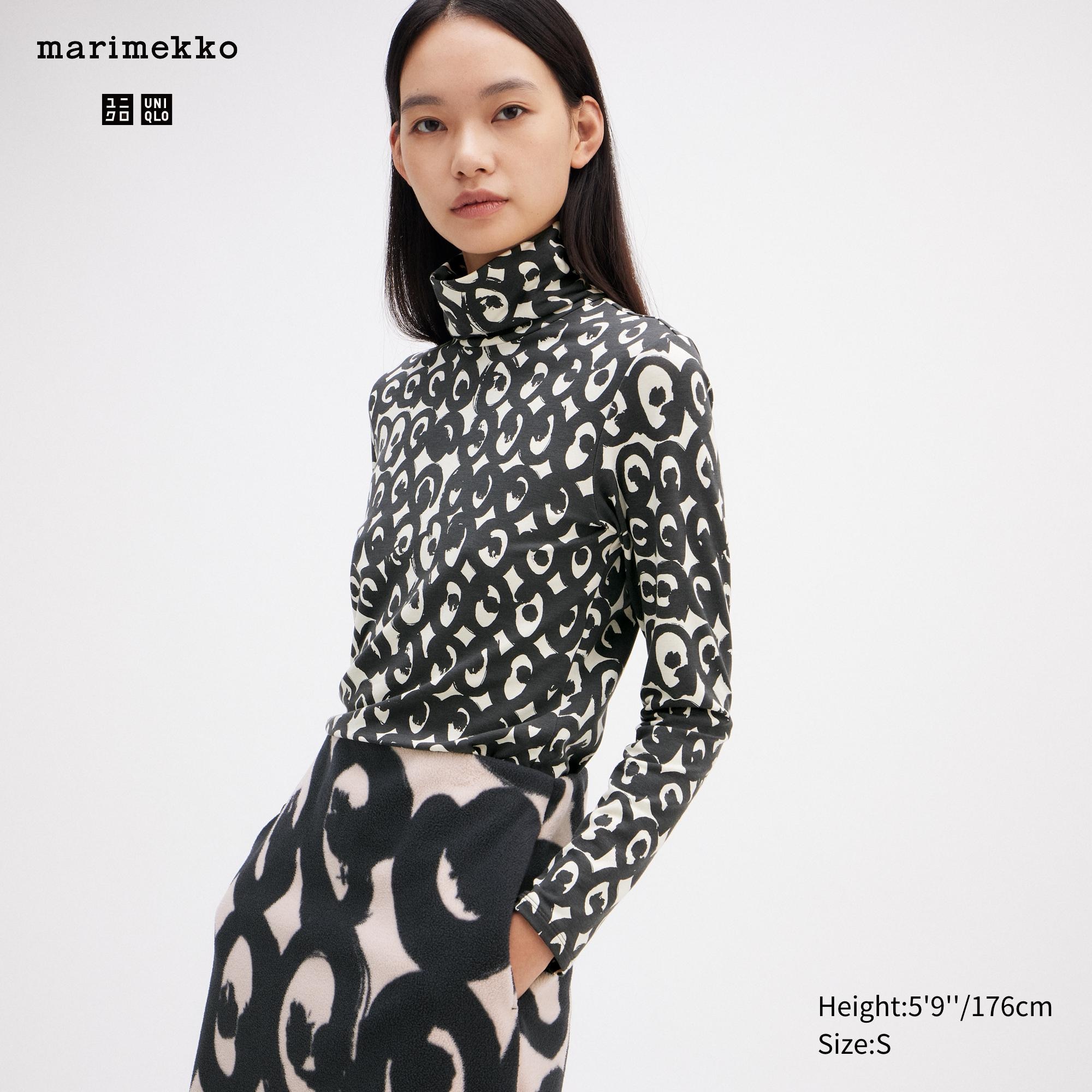 UNIQLO Heattech Swirl Print Turtleneck Long Sleeved Thermal Top Siyah | 572-BAMKUJ