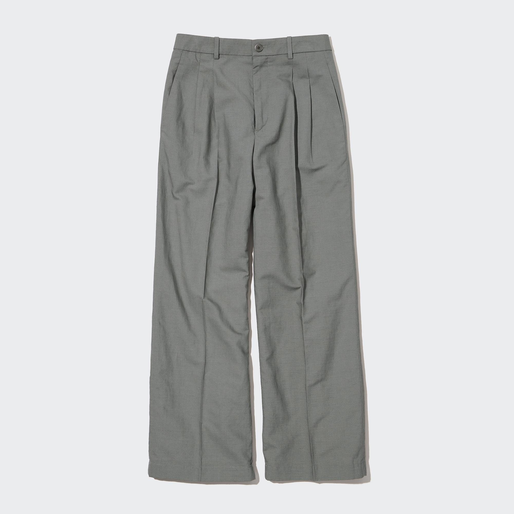 UNIQLO Linen Blend Pleated Wide Leg Trousers Zeytin Yeşili | 280-JFSXCQ